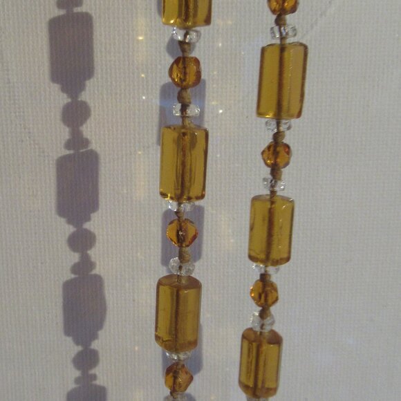 36" long, 1920s Art Deco Flapper necklace, Faceted Amber Glass, Crystal Necklace - Picture 5 of 10